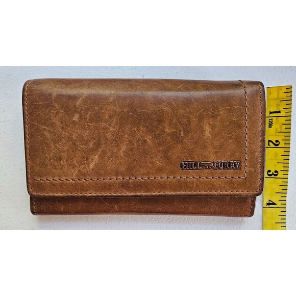 HILL BURRY Vintage Leather Wallet Fold Over Multiple Compartments Distressed - Picture 9 of 9